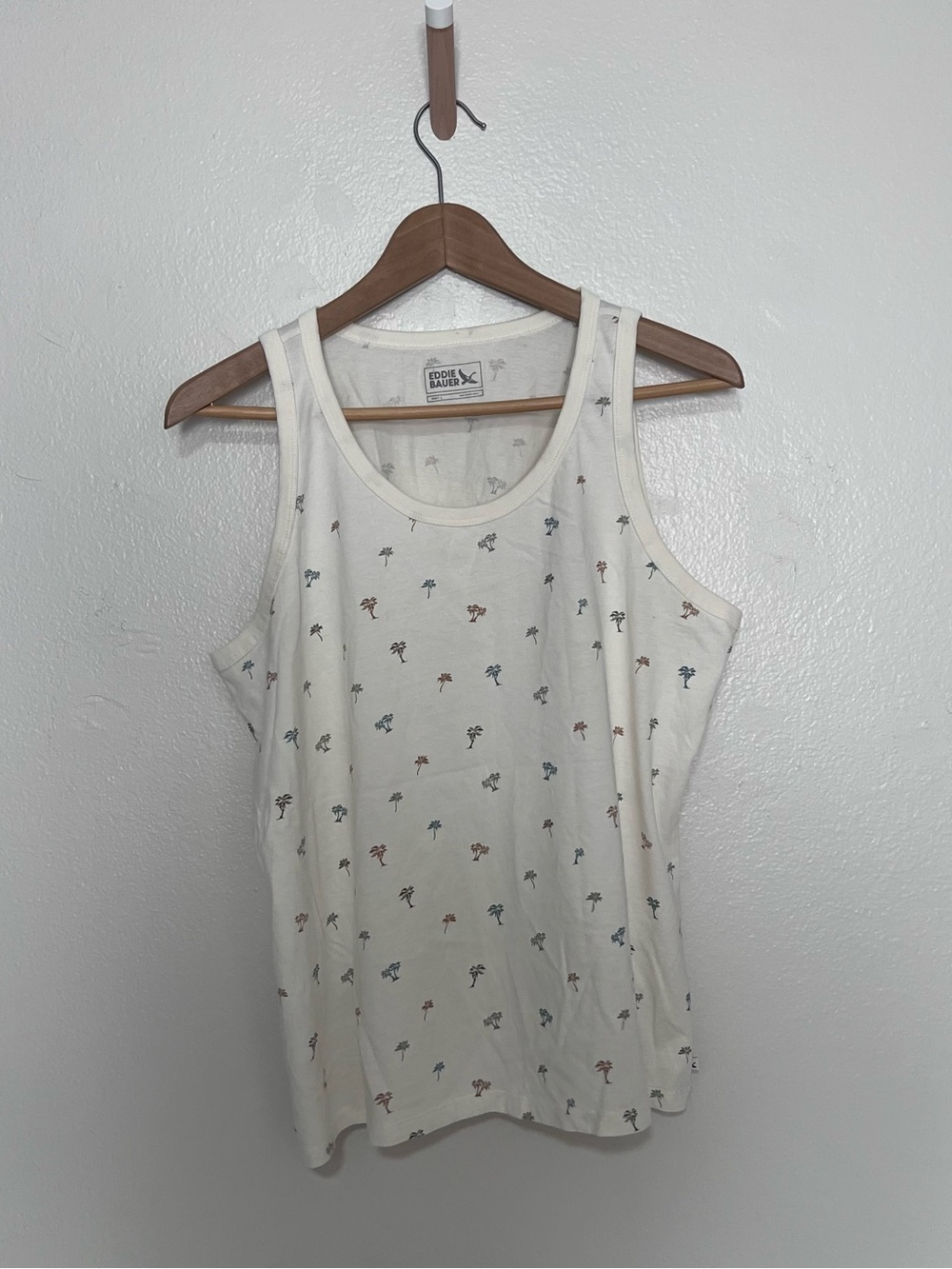 Eddie Bauer Cream Tank Top with Tiny Multicolor Palm Print